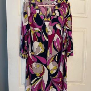 Chico's Purple Pink Sheath Dress 3/4 Sleeve V-Neck